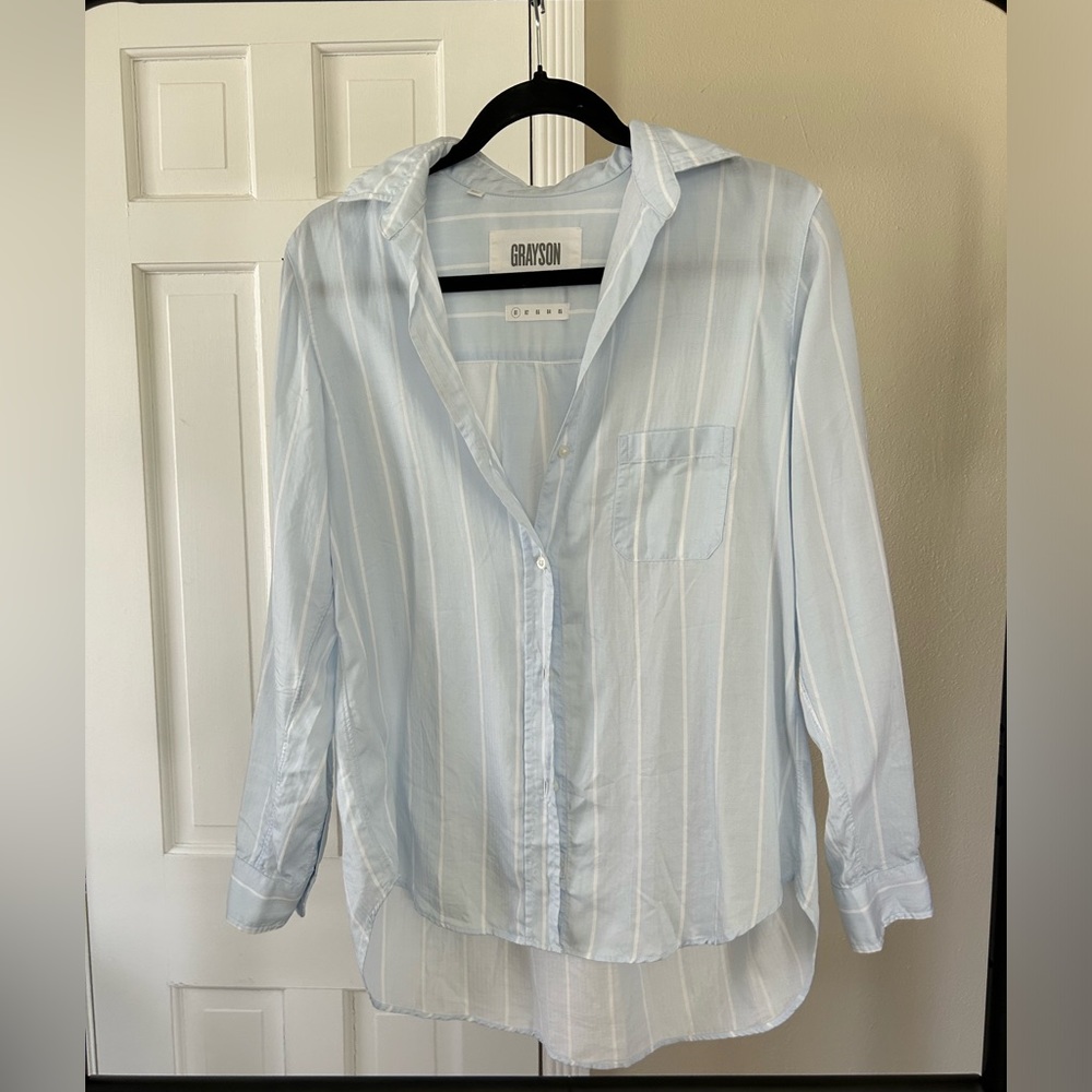 Grayson The Hero Blue and White Striped Long Sleeve Button Down Shirt